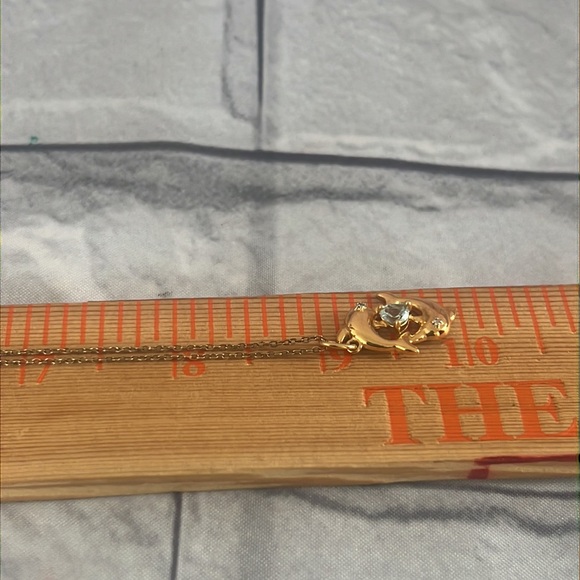 RARE Swarovski AQUAMARINE Gem stone Double DOLPHIN NECKLACE SIGNED - Picture 5 of 7